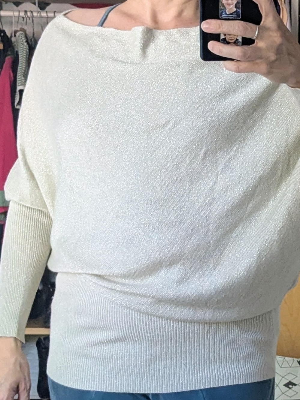 Champagne Boatneck Asymmetrical Knit Top
